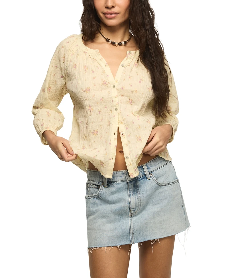 Lucky Brand Women's Scoop Neck Button Top