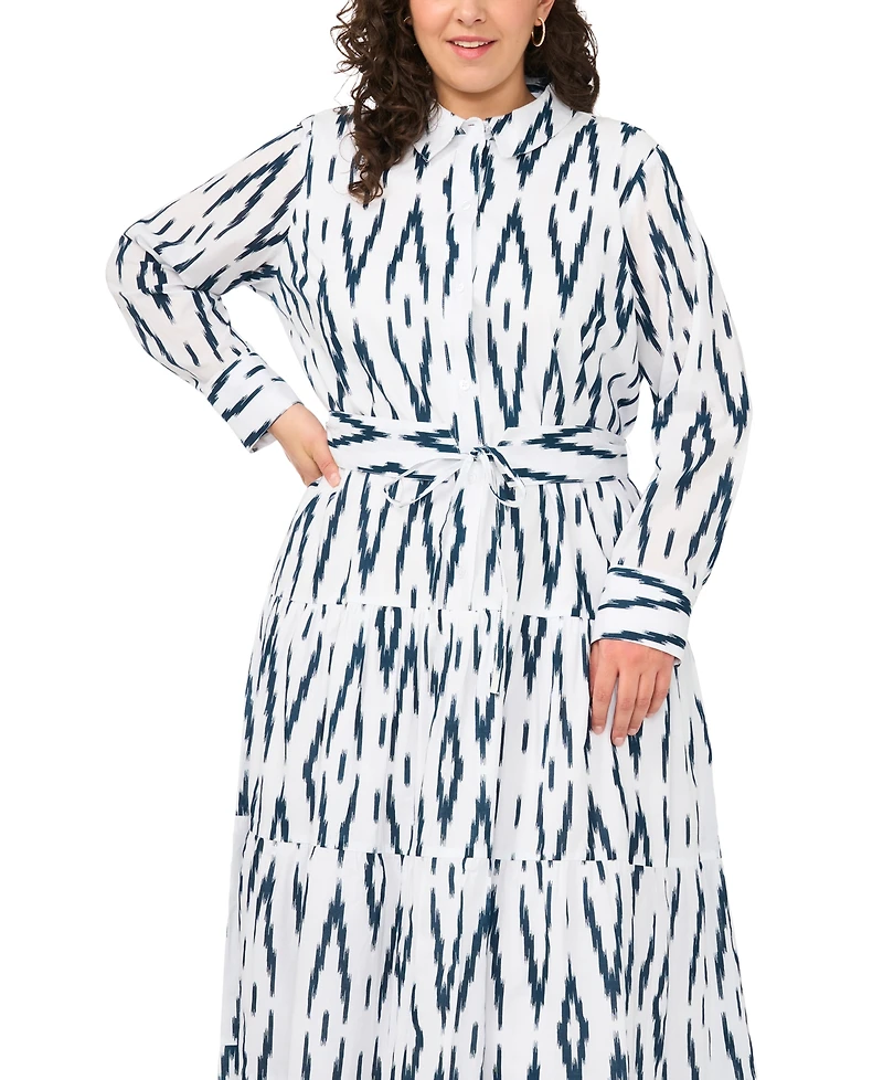 Msk Plus Tie-Waist Collared Neck Maxi Dress