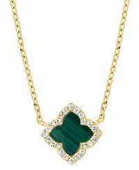 Effy Collection Diamond (1/20 ct. t.w.) and Malachite (6.5 mm) Pendant Necklace in 14k Yellow Gold