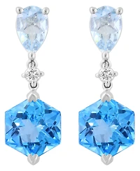 Effy Collection Blue Topaz (3-1/2 ct. t.w.), Aquamarine (5/8 ct. t.w.) and Diamond (1/20 ct. t.w.) Drop Earrings in 14k White Gold