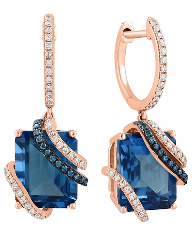 Effy Collection London Blue Topaz (8 ct. t.w.), White Diamond (1/4 ct. t.w.) and Blue Diamond (1/10 ct. t.w.) Drop Earrings in 14k Rose Gold