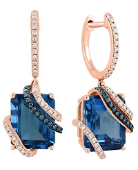 Effy Collection London Blue Topaz (8 ct. t.w.), White Diamond (1/4 ct. t.w.) and Blue Diamond (1/10 ct. t.w.) Drop Earrings in 14k Rose Gold