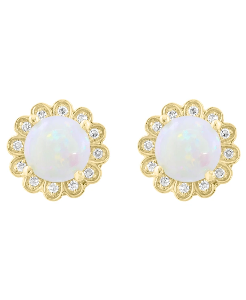 Effy Collection Opal (1-1/10 ct. t.w.) and Diamond (1/10 ct. t.w.) Stud Earrings in 14k Yellow Gold