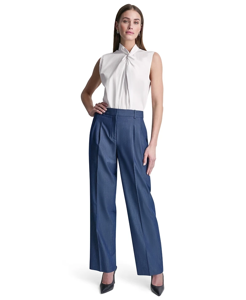 Dkny Petite Dressy Straight Fit Denim Trousers