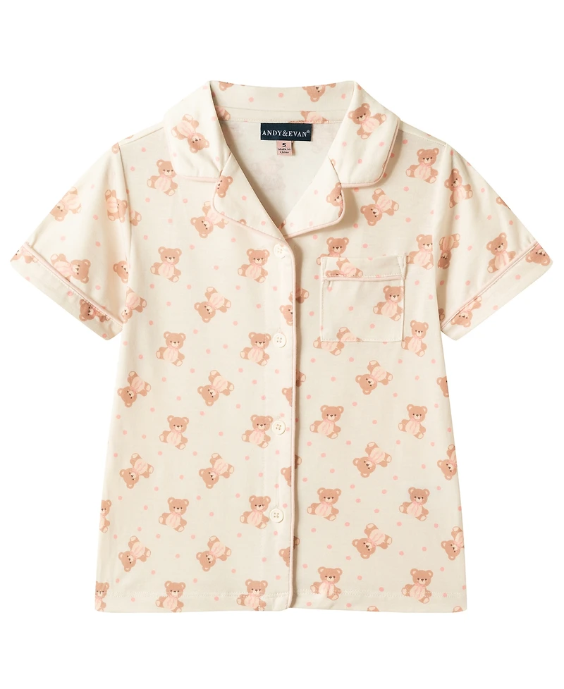 Andy & Evan Girls' Toddler 2T-4T Button-Down Shirt and Shorts Pajama Set