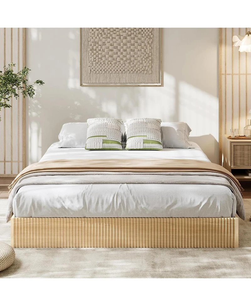 gaomon Wood Platform Bed with Fluted Design, Low Profile BedFrame, Minimalist Base Noise-Free, Easy Assembly