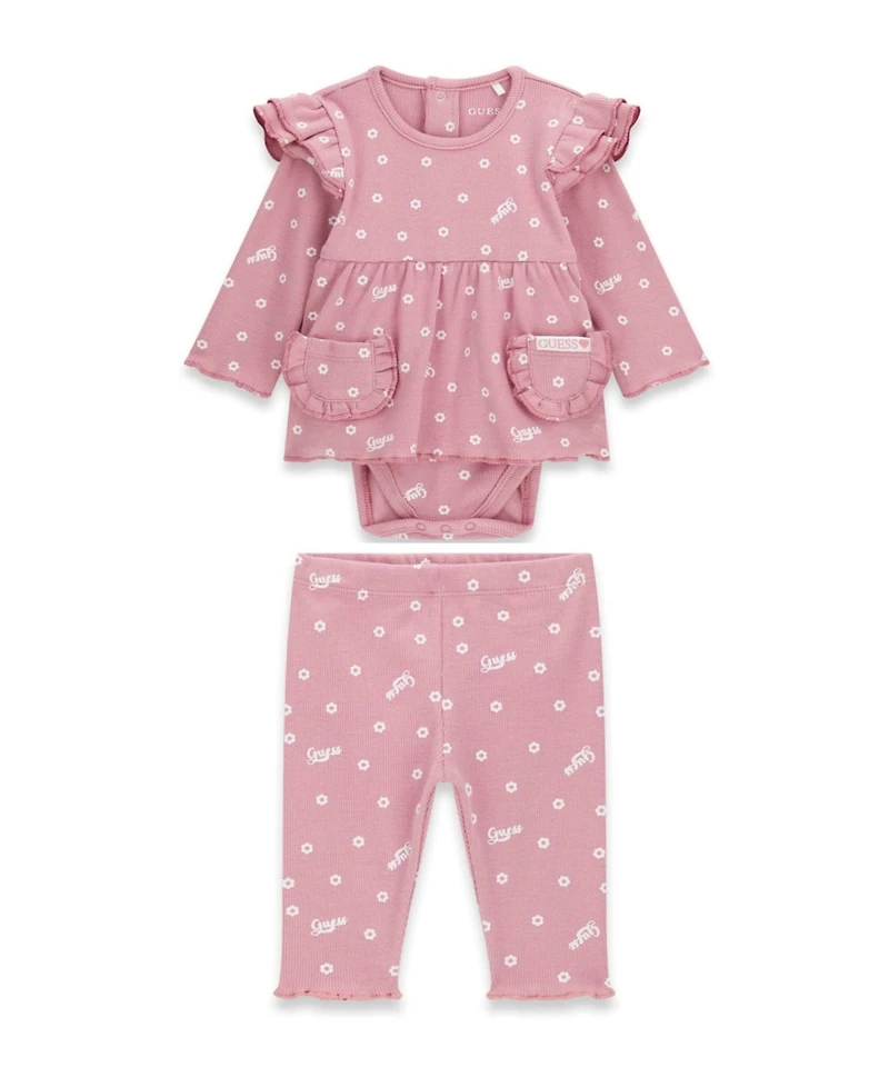 Guess Baby Girls' Stretch Rib Long-Sleeve Bodysuit and Pant, 2-Piece Set