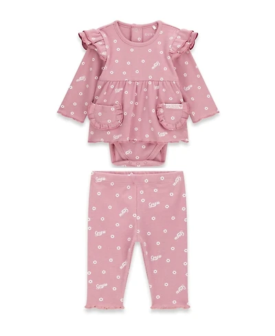 Guess Baby Girls' Stretch Rib Long-Sleeve Bodysuit and Pant, 2-Piece Set