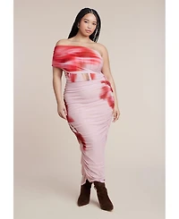 Eloquii Women's Asym Mesh Shirred Dress