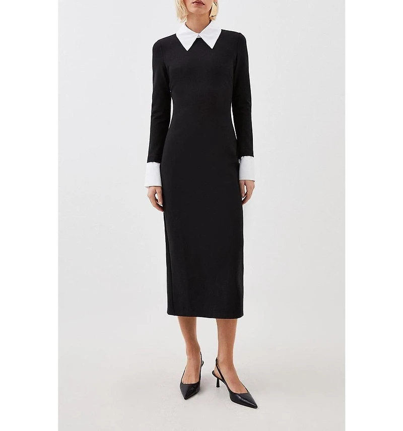 Karen Millen Women's Jersey Cotton Poplin Midi Collar Dress