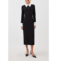 Karen Millen Women's Jersey Cotton Poplin Midi Collar Dress