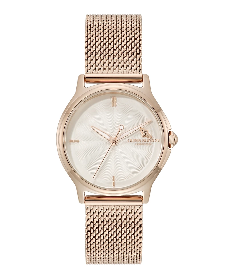 Olivia Burton Women's Ob Classic Bee Rose Gold Tone Stainless Steel Mesh Bracelet Watch, 29.8mm