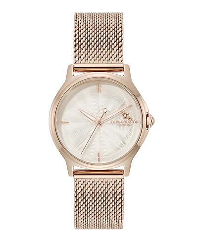 Olivia Burton Women's Ob Classic Bee Rose Gold Tone Stainless Steel Mesh Bracelet Watch, 29.8mm