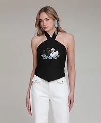 Avec Les Filles Women's Halter Tie-Neck Top