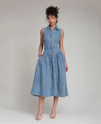 Avec Les Filles Women's Spread Collar Midi Dress