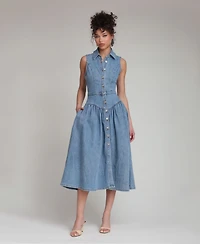 Avec Les Filles Women's Spread Collar Midi Dress