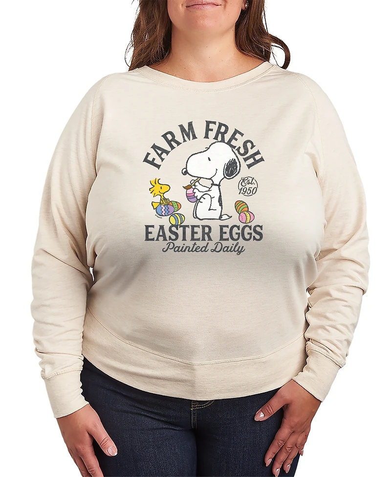 Hybrid Apparel Plus Peanuts Farm Fresh Easter Eggs French Terry Long-Sleeve T-Shirt