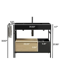 Sillysis 36'' Industrial Bathroom Vanity with Artificial Stone Sink, Modern Freestanding Bathroom Vanity without Faucet