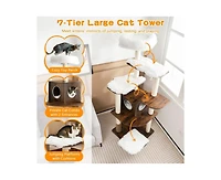 Aostirmotor 7-Layer Wooden Cat Tower with Sisal Posts & Cozy Condo, Tall Indoor Cat Tree for Climbing & Play
