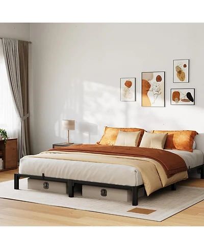 gaomon Heavy Duty Metal Platform Bed Frame with Durable Iron Slat Support and Legs, No Box Spring Required, No Screws Needed, Support