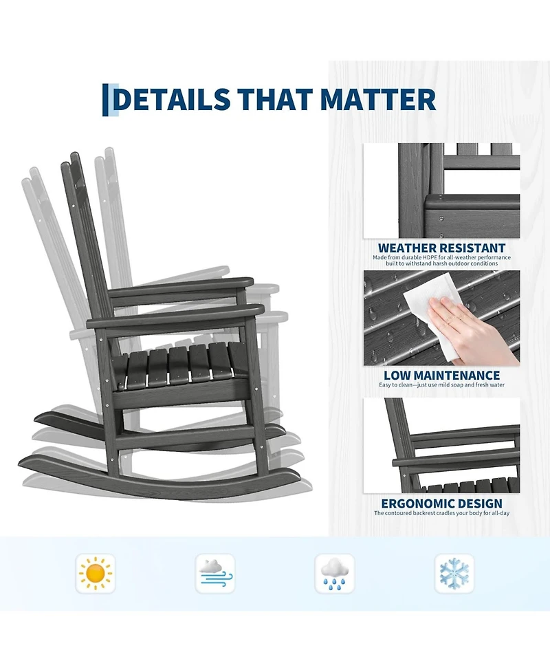 gaomon Hdpe Rocking Chair Outdoor Set of 4 with 2 Side Table - All Weather Resistant Poly High Back Porch Rocker Chairs