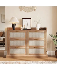 gaomon Farmhouse 6 Drawer Dresser for Bedroom, Rattan Chest of Drawers with Storage, Large Dresser Chest of Drawers