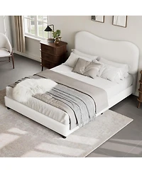 gaomon Boucle Bed Frame with Upholstered Headboard, Soft Low Profile Sturdy Platform Rounded Corners Design, Heavy Duty