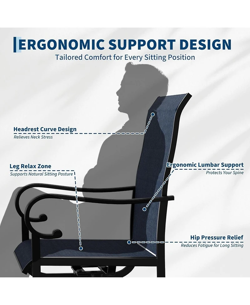 gaomon Patio 360°Swivel Chairs Set of 2 Outdoor Rocking Dining Chairs with All-Weather Textilene Fabric, Deck Rocker Seat with High Back for Back