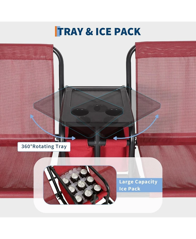 gaomon 2-Person Porch Swing with Cup Holders, Pivot Storage Table & Cooler Bag, Adjustable Canopy, Steel Frame Outdoor Patio Swing for Backyard