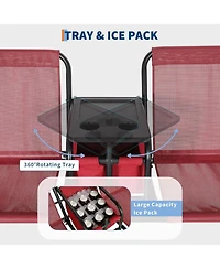 gaomon 2-Person Porch Swing with Cup Holders, Pivot Storage Table & Cooler Bag, Adjustable Canopy, Steel Frame Outdoor Patio Swing for Backyard