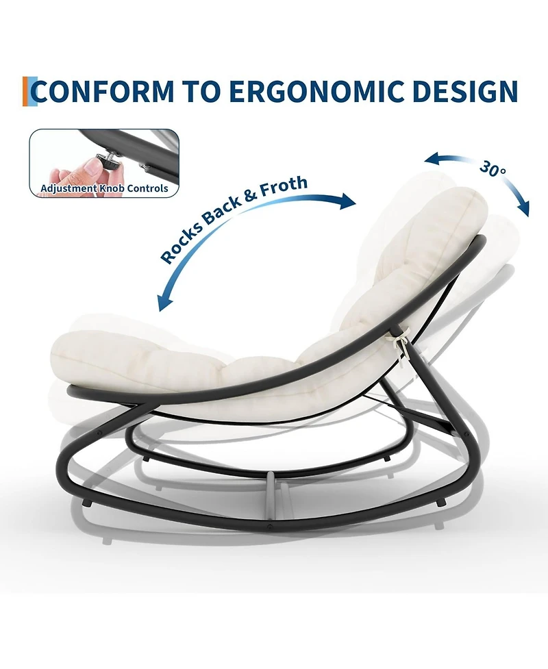 gaomon Oversized Rocking Chair Outdoor 2 Set, e-Coated Papasan Rocking Chair with Cushion, Oversized Comfy Modern Rocker Chair for Living Room
