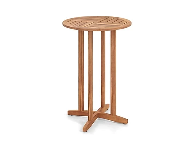 Slickblue 39 Inch Patio Acacia Wood Bar Height Table with Slatted Design
