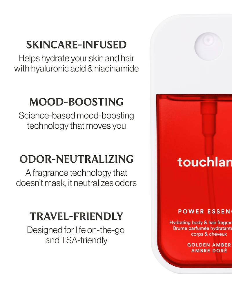 Touchland Power Essence Golden Amber Body and Hair Fragrance Mist, 2 oz.