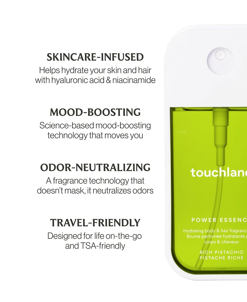 Touchland Power Rich Pistachio Essence Body and Hair Fragrance Mist, 2 oz.