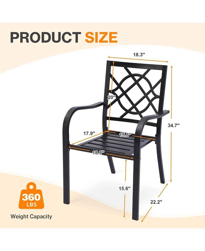 Aoodor Patio Dining Chairs Set of 2, Stackable Metal High Back Chairs Set , Garden, Yard, Deck, Porch and Poolside