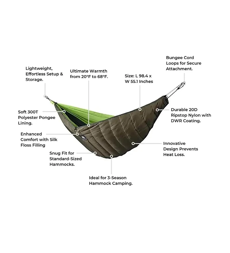 Ayamaya ChillGuard Single Hammock Underquilt – Lightweight Extended 3-Season Insulated Under Blanket, 20°F–68°F