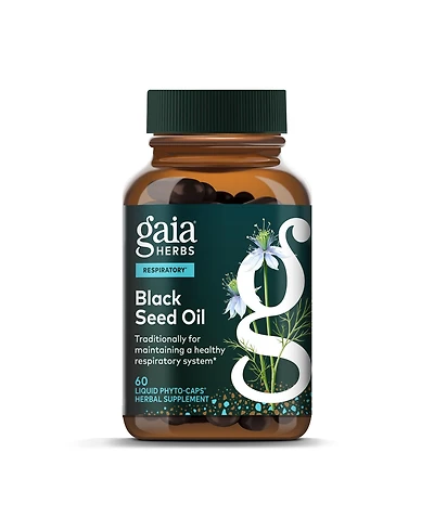 Gaia Herbs Black Seed Oil - Cold-Pressed Capsules for Lung, Respiratory, and Antioxidant Support - With Organic Nigella Seed Oil - Herbal Supplement