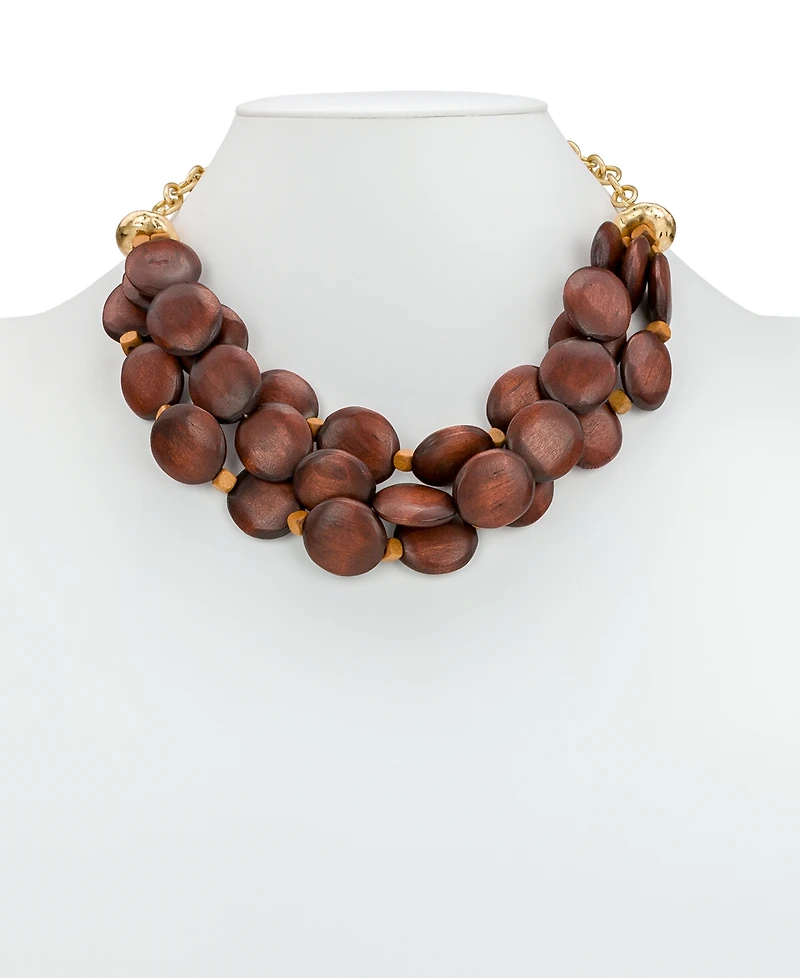 Patrica Nash Gold-Tone Plated 3 Strand Wood Beaded Necklace