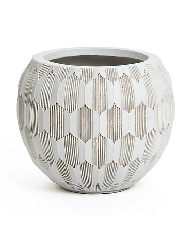 LuxenHome White and Beige Pattern 14.2-Inch Round Planter