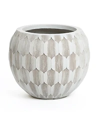 LuxenHome White and Beige Pattern 14.2-Inch Round Planter