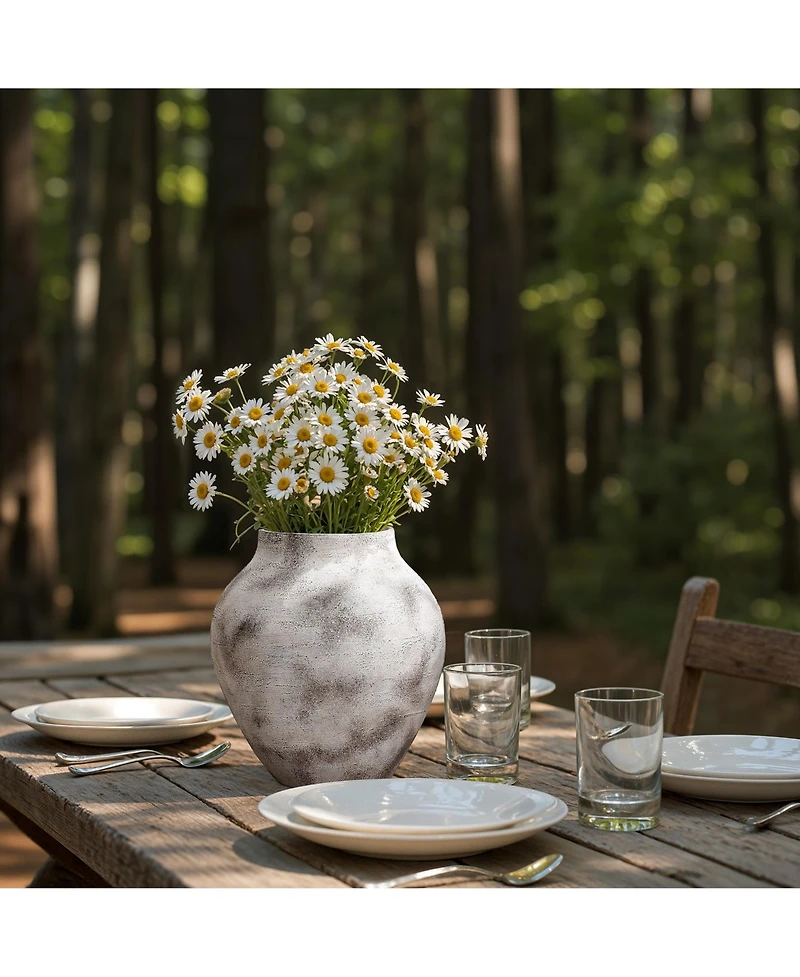 LuxenHome Rustic Gray with Weathered White Finish -Inch Tall Stoneware Vase for Farmhouse Decor