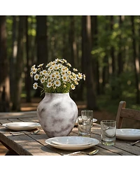 LuxenHome Rustic Gray with Weathered White Finish -Inch Tall Stoneware Vase for Farmhouse Decor