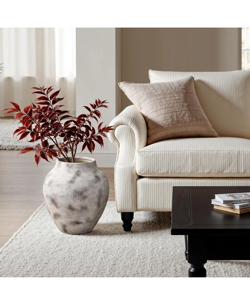 LuxenHome Rustic Gray with Weathered White Finish 14.8-Inch Tall Stoneware Vase for Farmhouse Decor