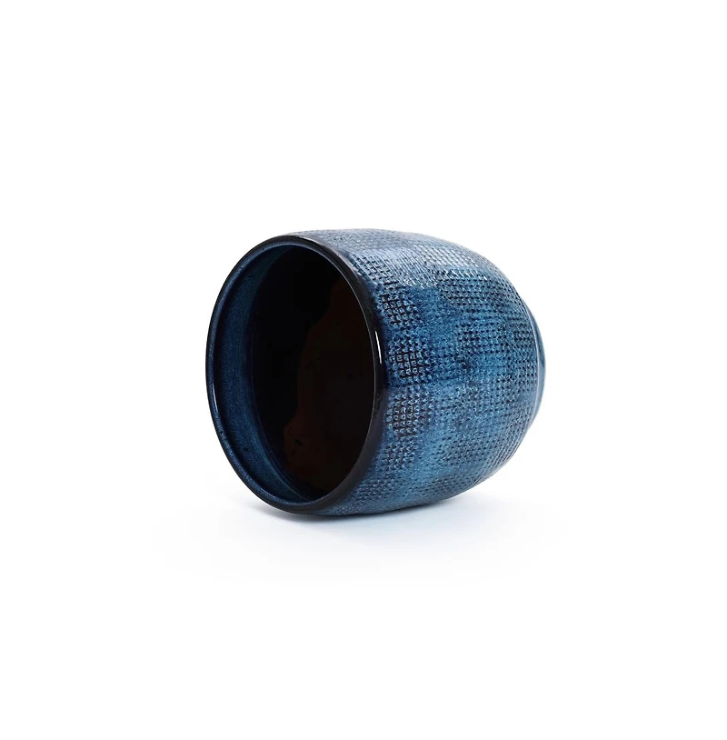 LuxenHome Ocean Blue 12-Inch Round Ceramic Planter