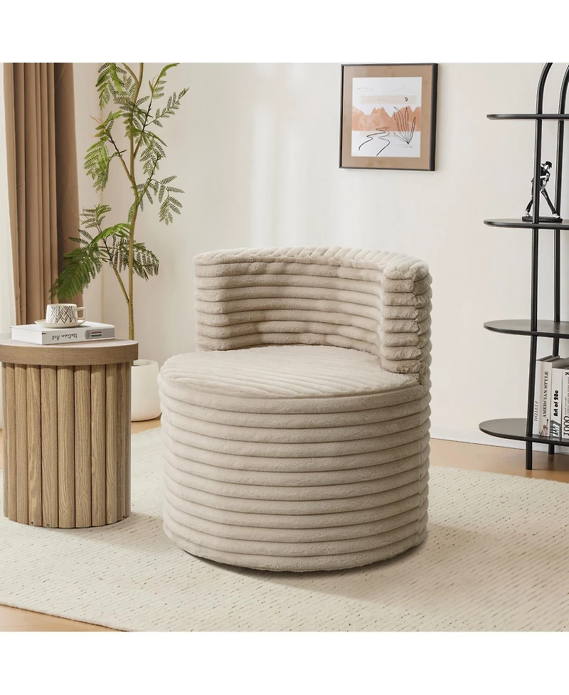 LuxenHome Modern Light Brown Upholstered Swivel Barrel Accent Chair