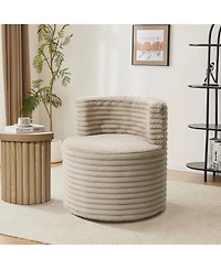 LuxenHome Modern Light Brown Upholstered Swivel Barrel Accent Chair