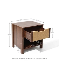 LuxenHome Walnut Finish Mdf Wood with Rope Front 1-Drawer Nightstand and End Table