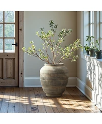 LuxenHome Vintage Pottery Brown 17.32-Inch Tall Round Ceramic Vase