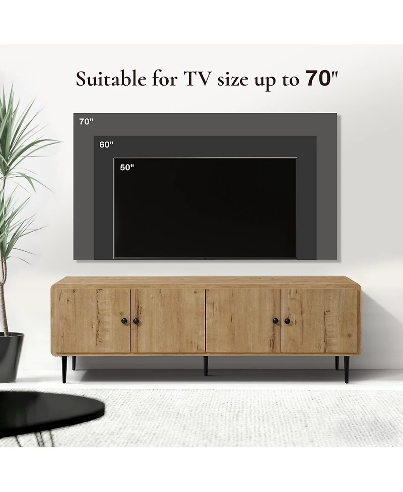LuxenHome 64.5" Modern Tv Stand for Living Room, Wood Tv Console for TVs up to 70", Media Console Cabinet