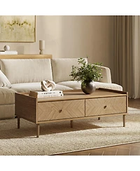 LuxenHome Summer Oak Manufactured Wood 2 Drawer Coffee Table